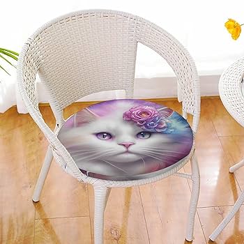 Amazon.co.jp: 座布団 椅子用 花を持つ白猫 クッション 低反発